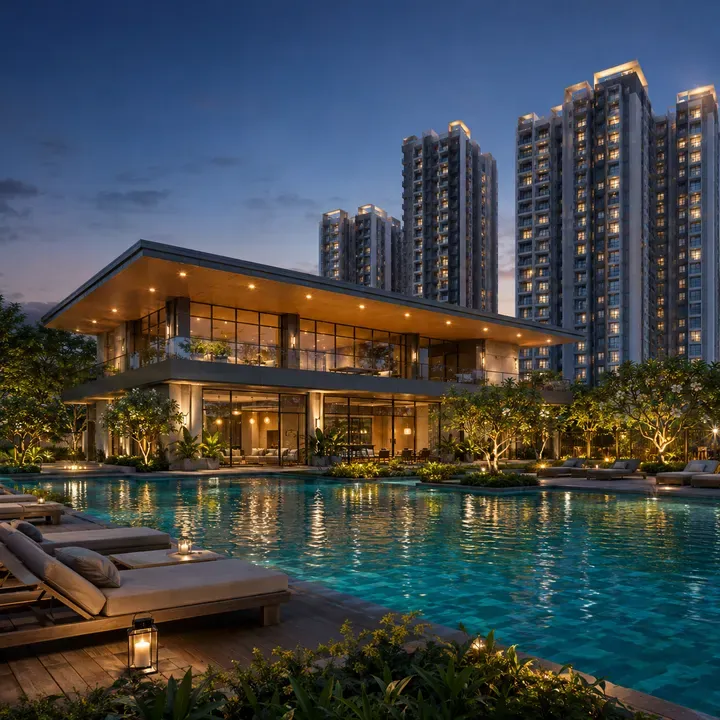 Representative luxury residential clubhouse and swimming pool visual